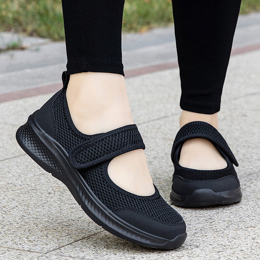 Low-top Thick Bottom Hollow Buckle Casual Mesh Shoes For The Old