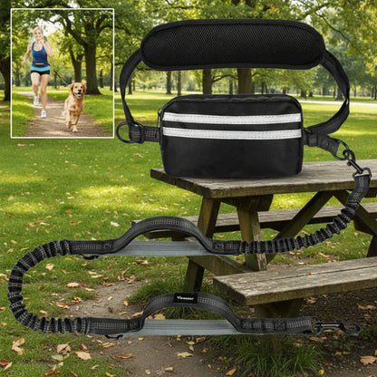 RunMate Reflective Hands-Free Dog Running Leash with Waist Belt & Storage Pouch