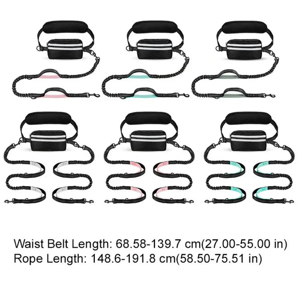 RunMate Reflective Hands-Free Dog Running Leash with Waist Belt & Storage Pouch