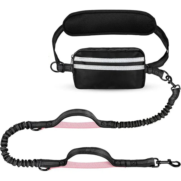 RunMate Reflective Hands-Free Dog Running Leash with Waist Belt & Storage Pouch