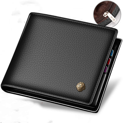 Horizontal First Layer Cowhide Business Zipper Wallet